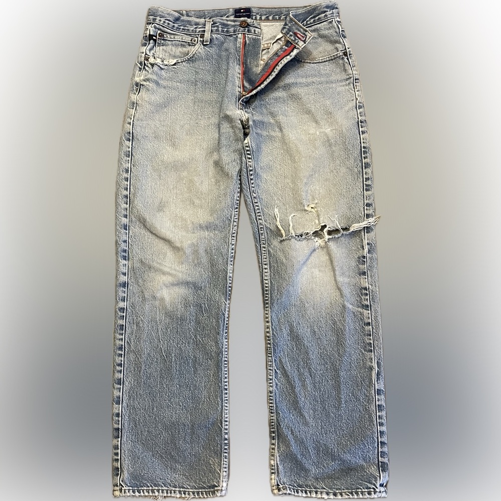 VINTAGE Tommy Hilfiger Jeans 100% Cotton Y2K Straight Leg Distressed 34x32